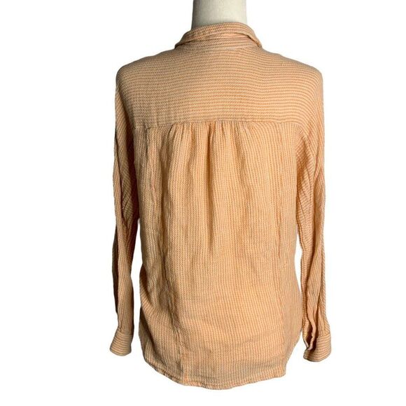 Free People Long Sleeve Knit Top XS Orange Stripe V Neck Collar Button Round Hem - Picture 4 of 6